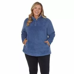 Plus Size Koolaburra By UGG Sherpa Pullover With Faux Suede Trim Blue -Koolaburra by UGG shop unnamed file 1280