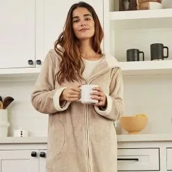 Women's Koolaburra By UGG Plush Hooded Zip Robe Cafe Creme -Koolaburra by UGG shop unnamed file 503